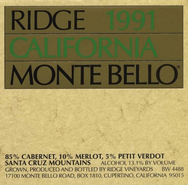 Picture of 1991 Ridge Cabernet Sauvignon Monte Bello