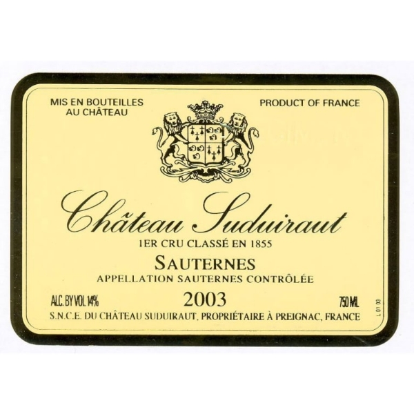 Picture of 2003 Chateau Suduiraut - Sauternes HALF BOTTLE 375ml