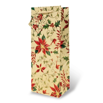 Gift Bag- Holly & Poinsettia White