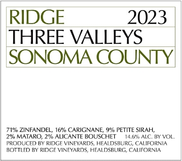 Picture of 2023 Ridge - Zinfandel California Three Valleys (750ml)